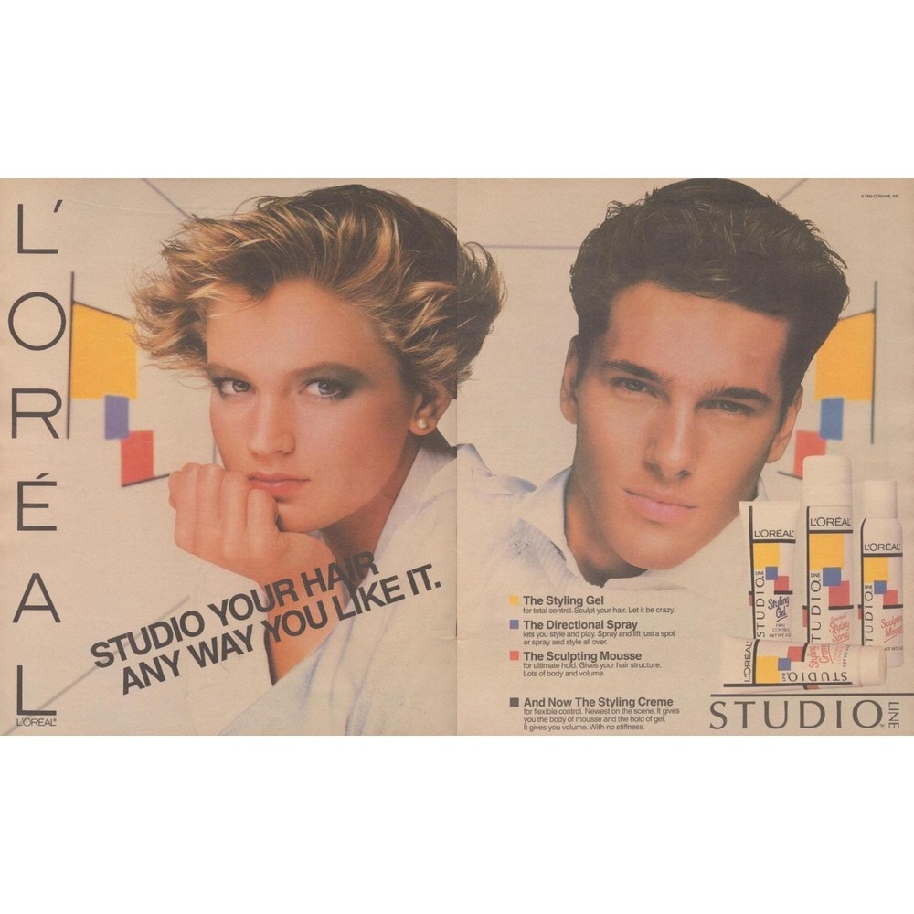 Vintage 1986 L'Oreal Studio Line Print Ad 80s Hair Fashion Beauty Salon Decor